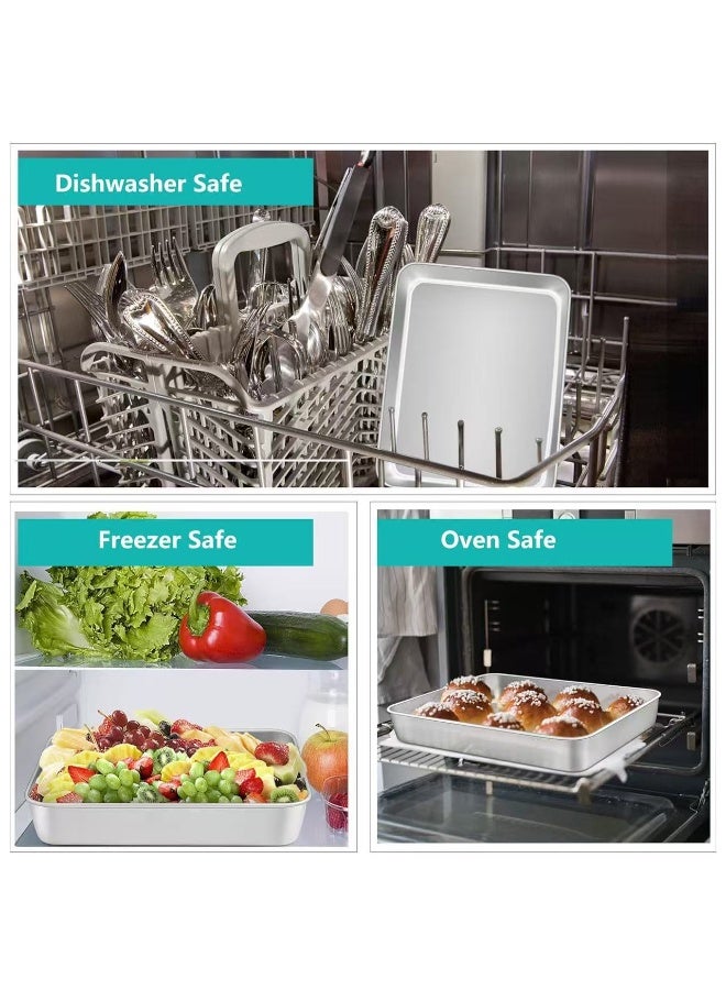 Monda Baking Pans Set of 3, Stainless Steel Sheet Cake Pan for Oven - 31.5/26.7/24cm, Rectangle Bakeware Set for Cake Lasagna Brownie Casserole Cookie, Non-toxic & Healthy, Dishwasher Safe - Image 2